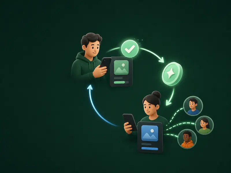 Illustration showing how testers earn and use credits on Android Beta Testing